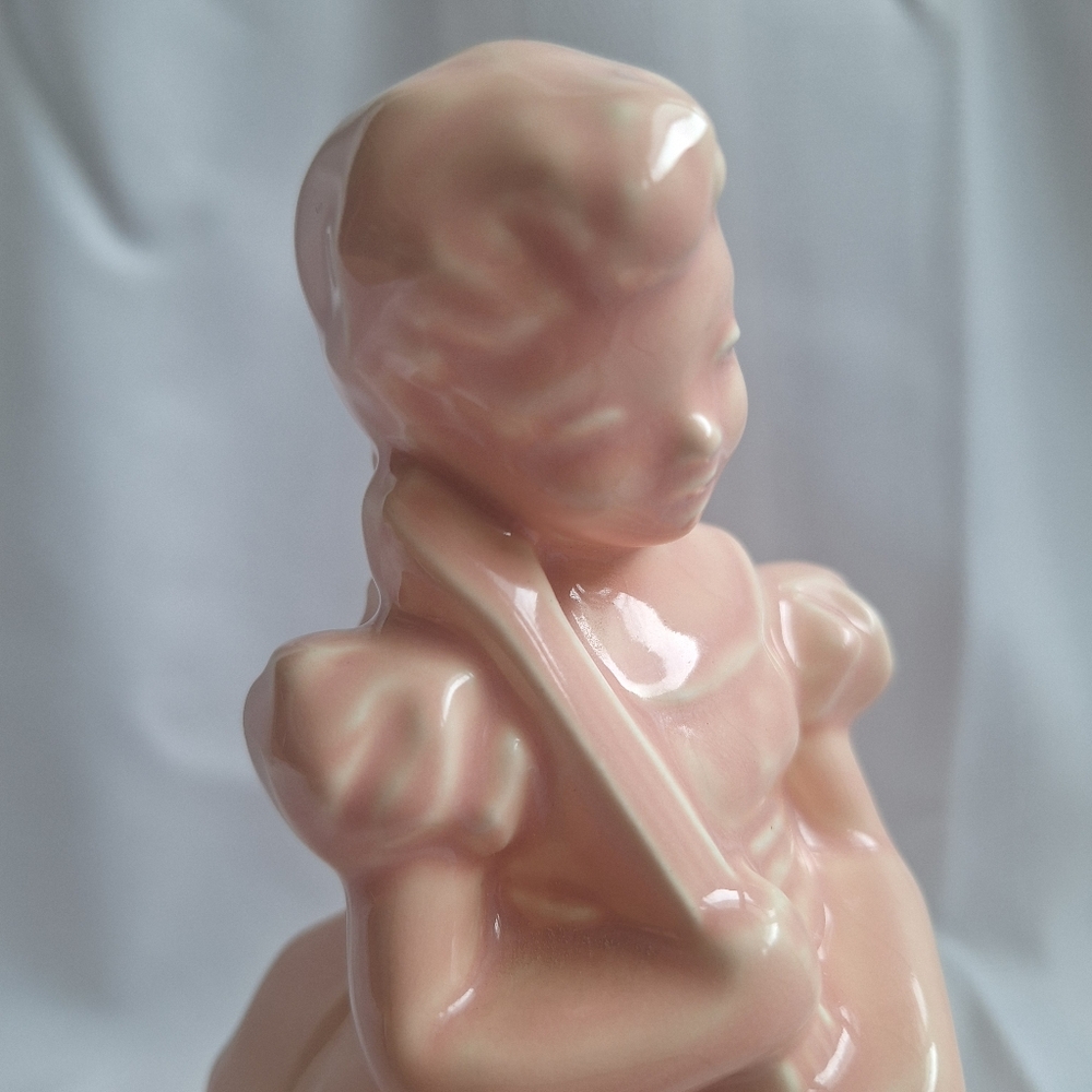 1940s Statue Home Accent Pink Ceramic Girl with Mandolin Vicki Manicure Holder